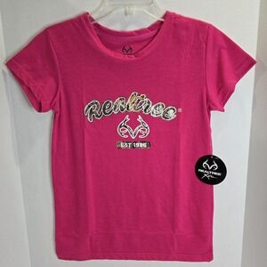 Realtree Size Small Pink Tee Shirt Camouflage Camo Logo Women's Crew Neck New‎
